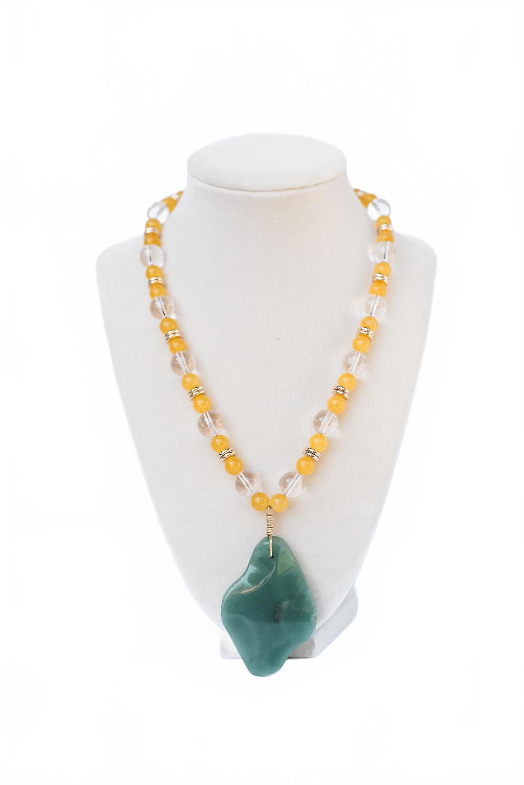 Yellow Jade and Clear Quartz Pendant Necklace