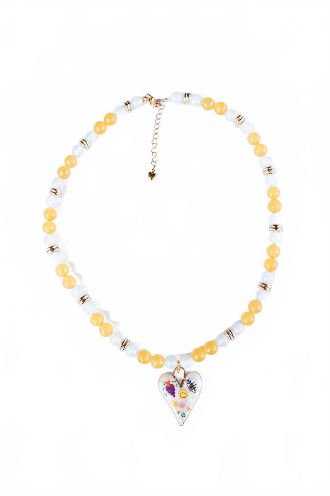 Yellow and White Jade Pendant Heart Necklace