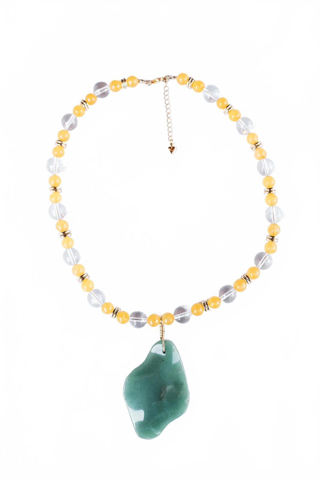 Yellow Jade and Clear Quartz Pendant Necklace