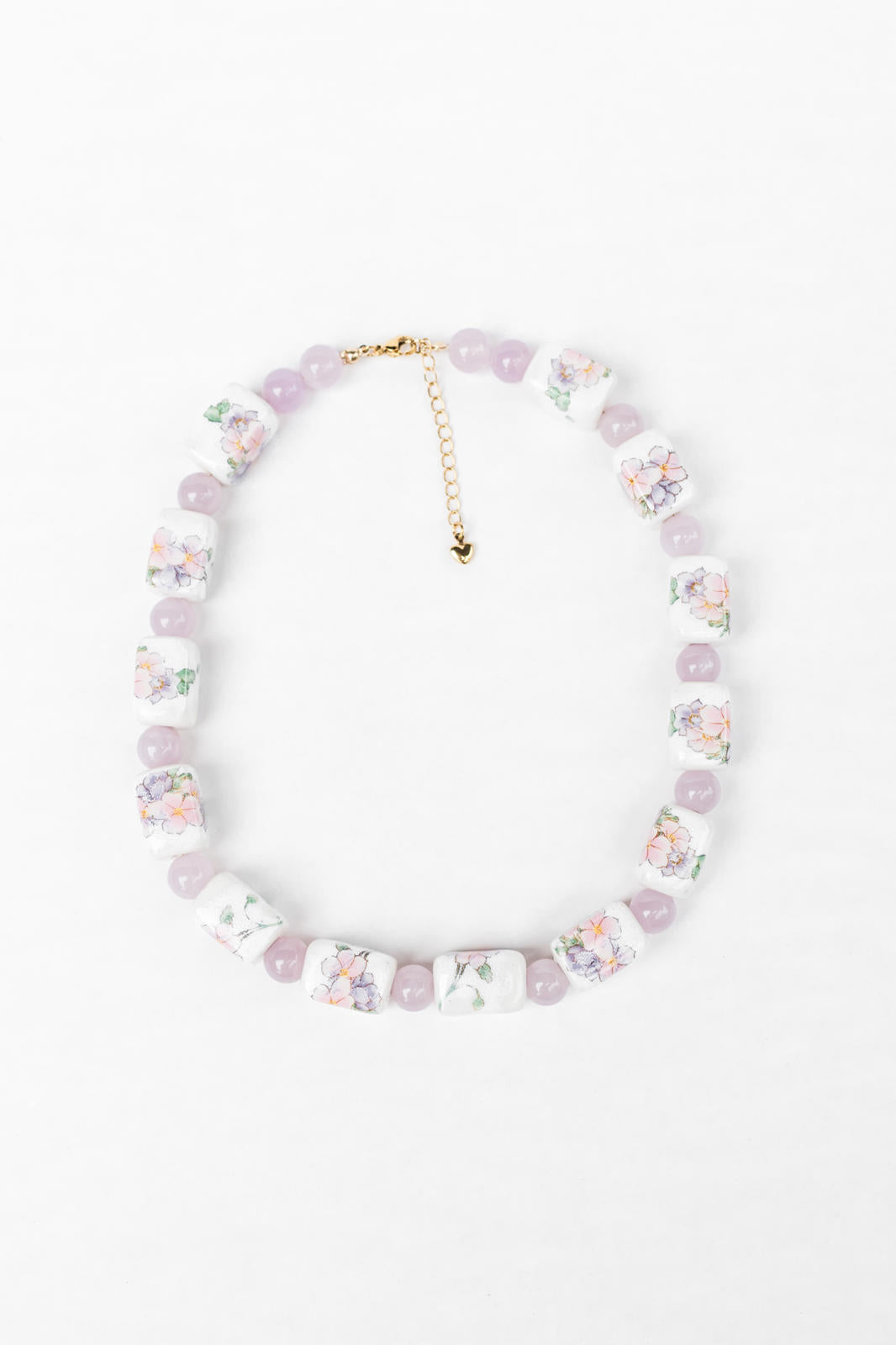 Floral and Lavender Jade Beaded Necklace