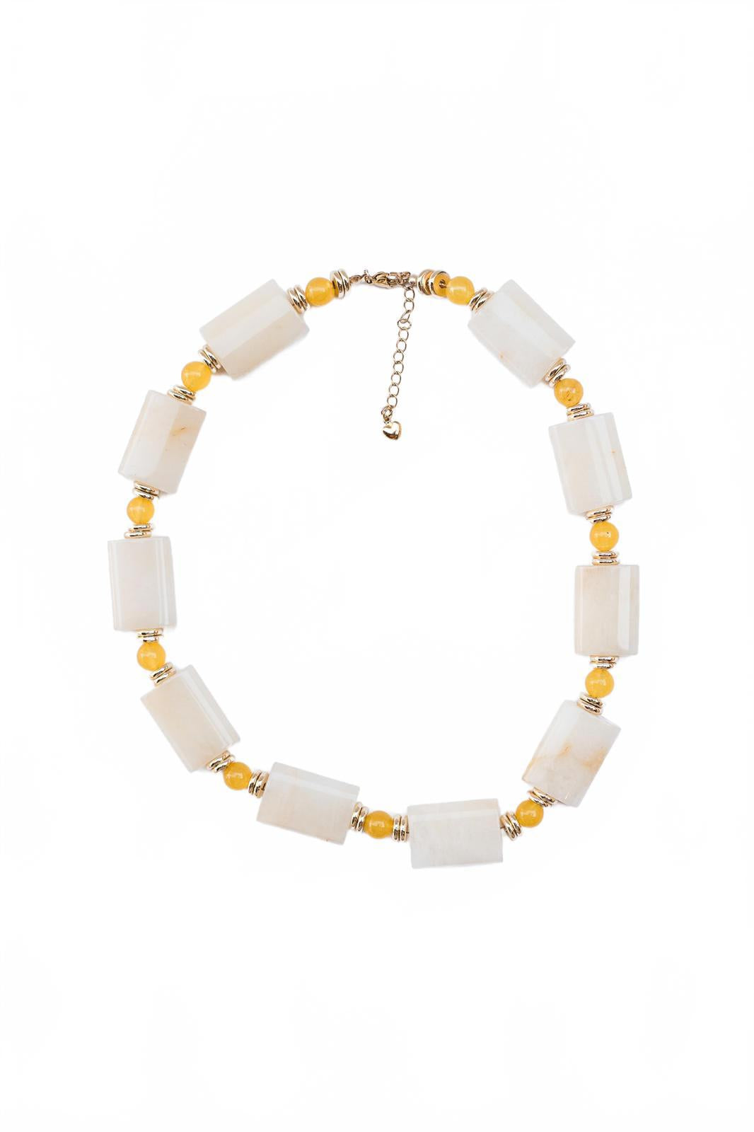 Chunky Yellow Jade and Gold Beaded Necklace
