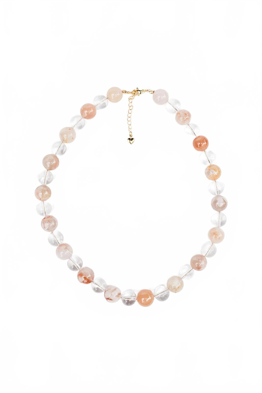 Blossom Agate and Crystal Quartz Beaded Necklace