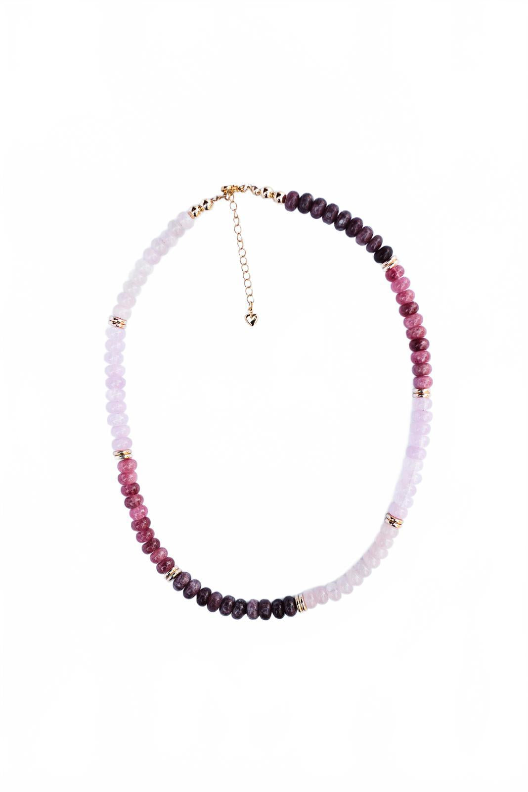 Pink and Strawberry Quartz Rondelle Beaded Necklace