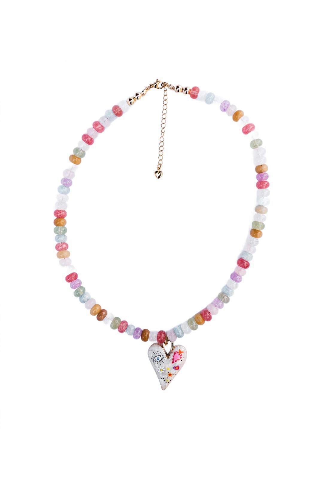 Multicolor Jade and Moonstone Rondelle Pendant Necklace