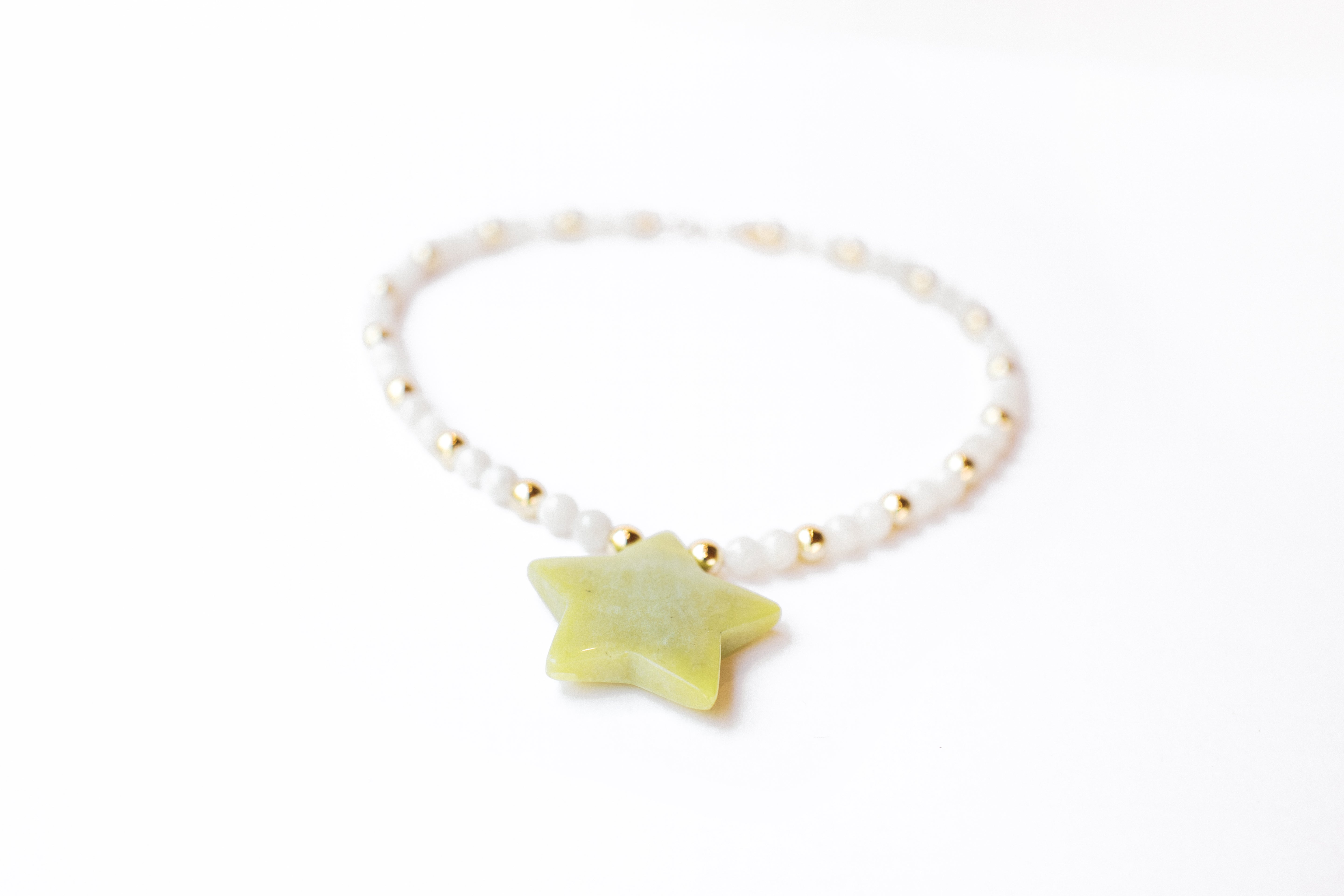 White Moonstone and Green Aventurine Star Necklace