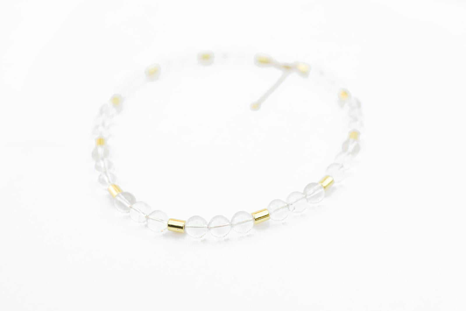 Clear Quartz and Gold Cylinder Beaded Necklace