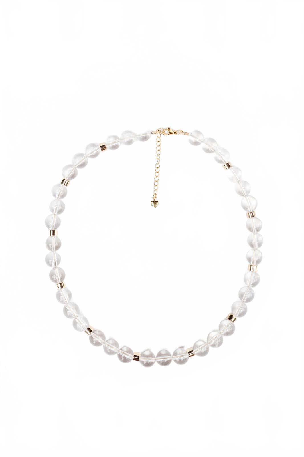 Clear Quartz and Gold Cylinder Beaded Necklace